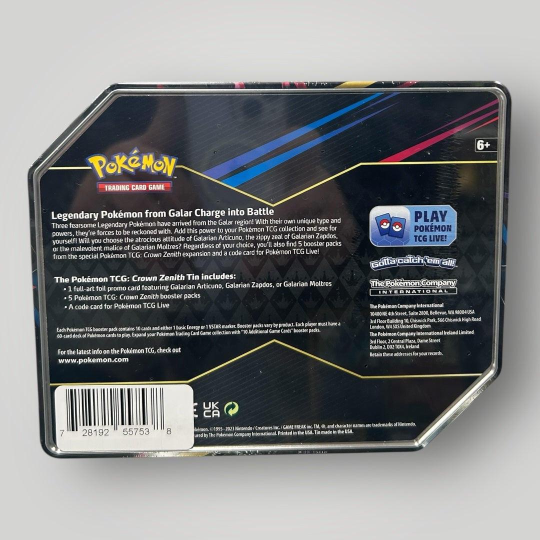 Pokemon Crown Zenith Tin Galarian Zapdos SWSH