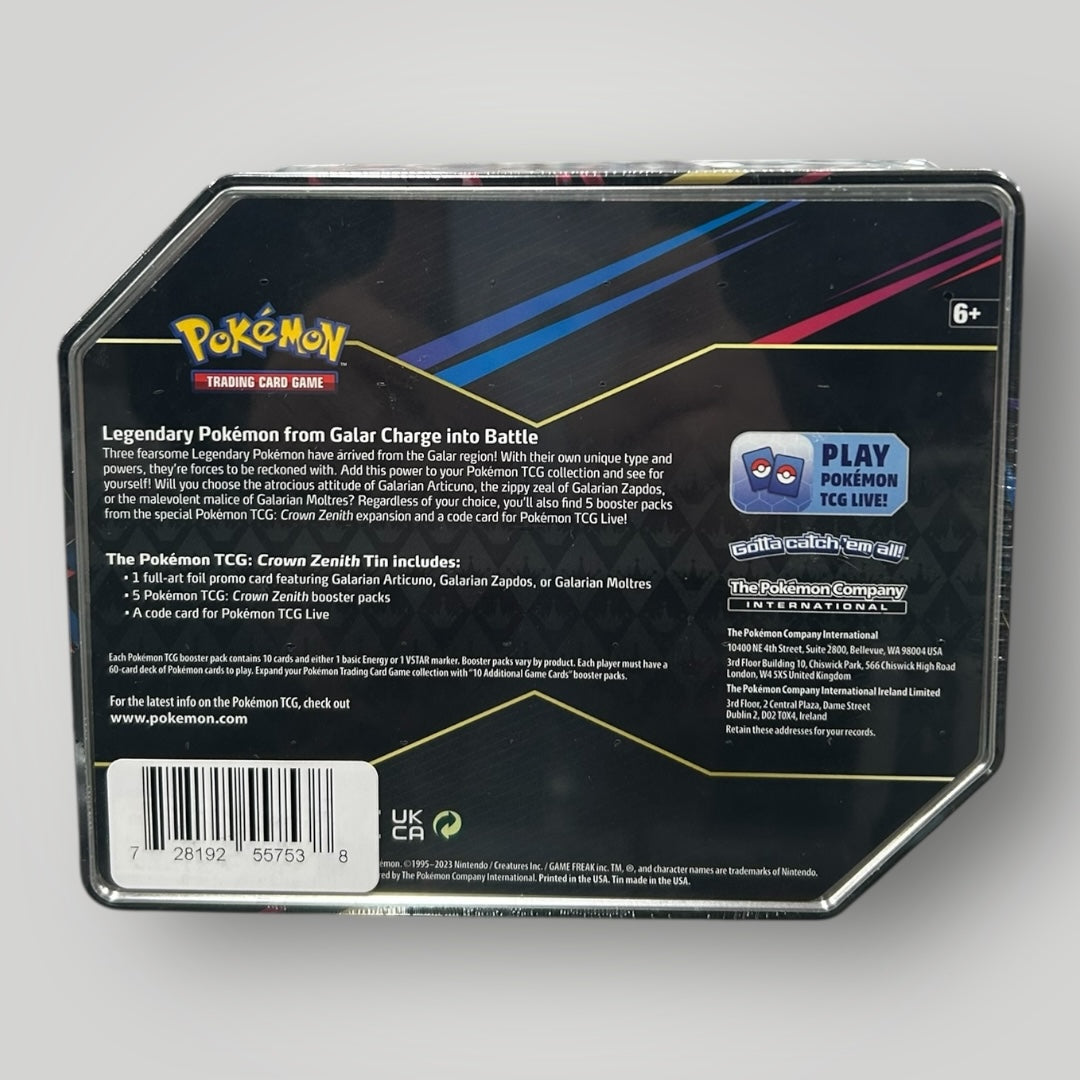 Pokemon Crown Zenith Tin Galarian Moltres SWSH