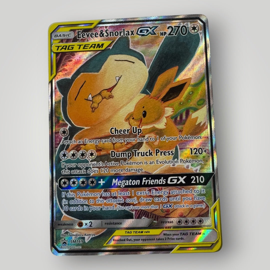 pokemon card snorlax gx 2019 Pokemon Black Star Promo Eevee & Snorlax GX Promo TAG Team Tins PSA 8 SM169