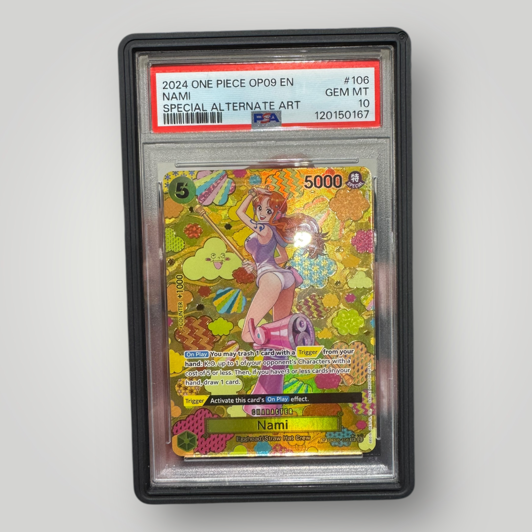 One Piece OP09 Nami SP Alt Art Holo Card PSA 10 Gem Mint