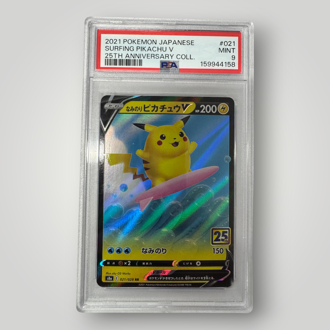 2021 Pokémon Japanese 25th Anniversary Collection Surfing Pikachu V #021/028 PSA 9 MINT