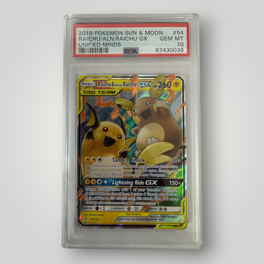 2019 Pokemon Sun & Moon Raichu & Alolan Raichu GX PSA 10