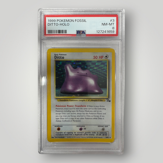 1999 Pokemon Fossil Ditto-Holo PSA 8